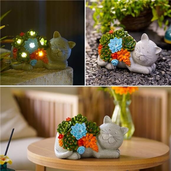 Garden Outdoor Decor Cat Statue - Cat Resin with Solar Light Garden Statues - Picture 6 of 7